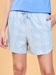 Enamor Women Checked Mid Rise Cotton Lounge Shorts