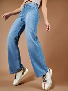 Dolce Crudo Women Light Weight Blue Wide Leg Light Fade Stretchable Jeans