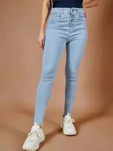 DOLCE CRUDO Women Light Blue Mid Rise Skinny Fit High-Rise Stretchable Jeans