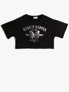 Koton Girls Graphic Printed Round Neck Short Sleeves Cotton Oversized T-shirt