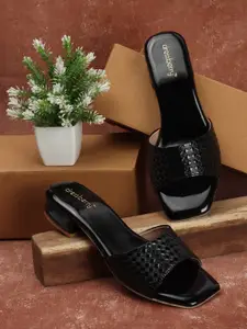 DressBerry Black Textured Block Heels