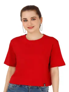 VISO Round Neck Cotton Oversized Crop T-shirt