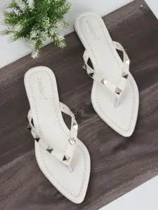 DressBerry White Embellished Open Toe Flats