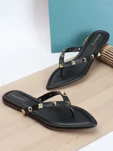 DressBerry Black Embellished Open Toe Flats