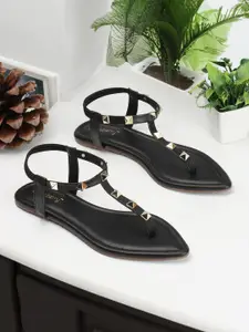 DressBerry Black Embellished Backstrap Open Toe Flats