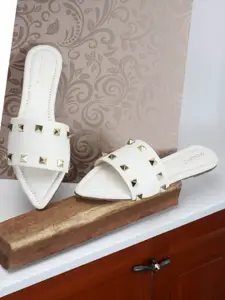 DressBerry White Embellished Open Toe Flats