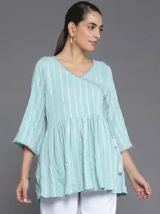 Libas Blue Woven Design V-Neck Flared Sleeves A-Line Kurti