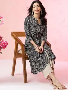 Anouk Abstract Printed Mandarin Collar Kurta