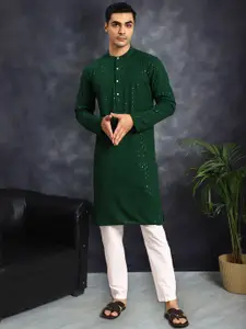 Anouk Men Floral Embroidered Regular Sequinned Pure Cotton Kurta with Pyjamas