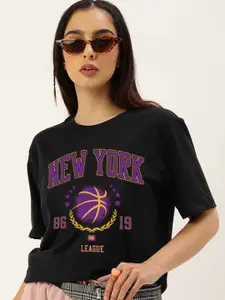 JUNEBERRY Graphic Printed Drop-Shoulder Oversized Pure Cotton T-shirt