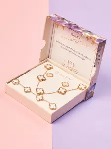 SALTY White Clover Affair Necklace, Bracelet & Earrings Diwali Gift Set for Women