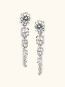 Mabel Rhodium-Plated Cubic Zirconia Contemporary Drop Earrings
