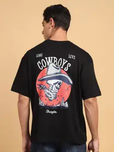 Wrangler Graphic Printed Crew Neck Drop-Shoulder Sleeves Pure Cotton Relaxed Fit T-shirt