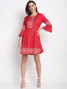 Miaz Lifestyle Bell Sleeve Fit & Flare Dress