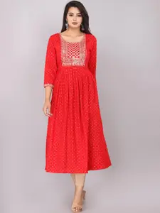 HIGHLIGHT FASHION EXPORT Sequinned Embellished Round Neck Pleated A-Line Kurta