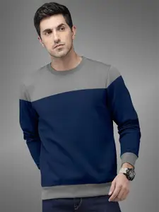 BAESD Colourblocked Round Neck Pullover Sweatshirt