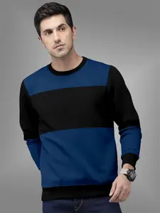 BAESD Round Neck Long Sleeves Pullover Ribbed Hem Colourblocked Sweatshirt