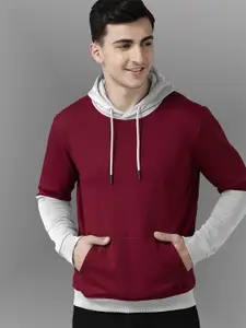 BAESD Hooded Long Sleeves Kangaroo Pocket Ribbed Hem Pullover Sweatshirt