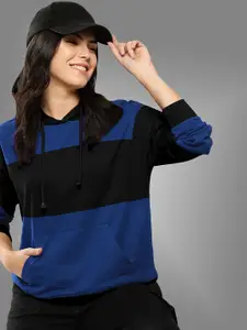 BAESD Hooded Long Sleeves Kangaroo Pocket Colourblocked Ribbed Hem Pullover Sweatshirt