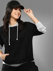 BAESD Hooded Long Sleeves Kangaroo Pocket Ribbed Hem Pullover Sweatshirt