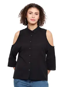 Amagyaa Cold-Shoulder Sleeves Pure Cotton Chambray Shirt Style Top