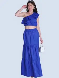 Orchid Hues Pure Cotton One Shoulder Crop Top With Maxi Tiered Skirt