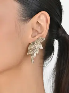ToniQ Gold-Plated Floral Leaf-Shaped Drop Earrings
