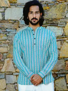 Be Desi Geometric Printed Mandarin Collar Cotton Straight Kurta