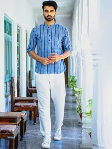 Be Desi Striped Mandarin Collar Cotton Straight Kurta