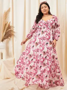 Berrylush Curve Floral Printed Georgette Maxi Dress