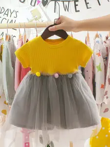 INCLUD Girls Pom-Pom Detail Net Fit & Flare Dress