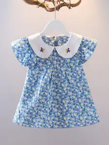 INCLUD Girls Floral Print Cotton Peter Pan Collar Flared Sleeve A-Line Dress