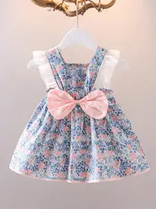 INCLUD Girls Floral Print Bow Cotton Fit and Flare Dress