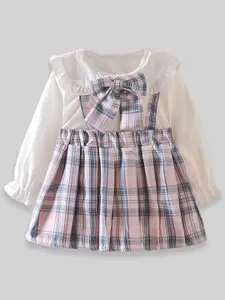 INCLUD Girls Checked Cotton Fit & Flare Dress