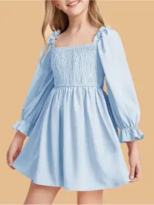 INCLUD Smocked Square Neck Puff Sleeve Fit & Flare Mini Dress