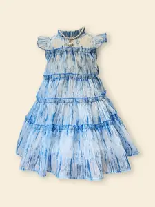 INCLUD Girls Tie and Dye Printed Tiered  Ruffled Maxi Dress with Hat