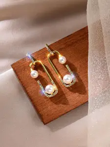 VAGHBHATT Gold Plated Geometric Hoop Earrings