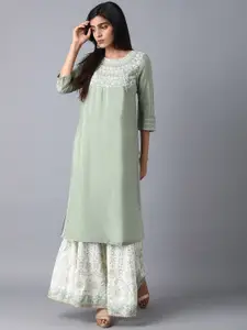 W Women Geometric Yoke Design Thread Work Kurta