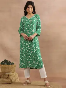 W Floral Printed V-Neck Straight Kurta