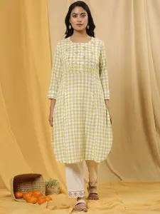 W Checked Thread Work Pure Cotton Straight Kurta