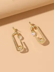 Krelin Gold Plated Pearl Beaded Rectangle Drop Earrings