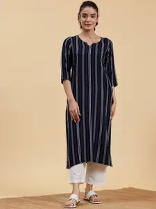 Libas Women Striped Thread Work Jacquard Kurta