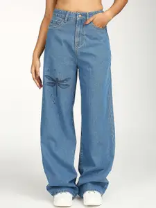 TARAMA Women Wide Leg High-Rise Clean Look Printed Jeans