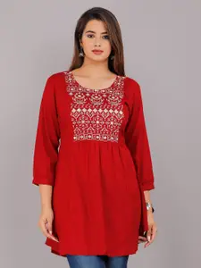 HIGHLIGHT FASHION EXPORT Ethnic Motif Embroidered Peplum Top