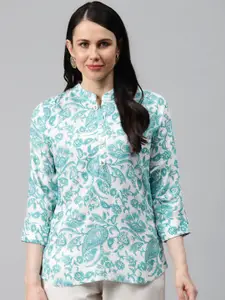 HIGHLIGHT FASHION EXPORT Floral Printed Mandarin Collar Shirt Style Top