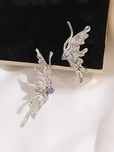 Krelin Silver-Plated Stone-Studded Butterfly Studs Earrings