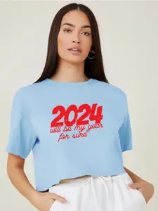 Kotty Typography Printed Round Neck Crop Oversized T-shirt