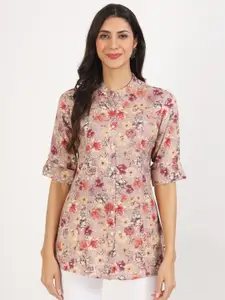 Divena Floral Printed Mandarin Collar Shirt Style Top
