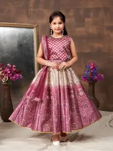 Aarika Girls Printed Beads and Stones Ready to Wear Lehenga & Blouse With Dupatta