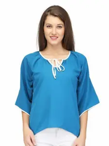 Karmic Vision Tie-Up Neck Flared Sleeves High-Low Top